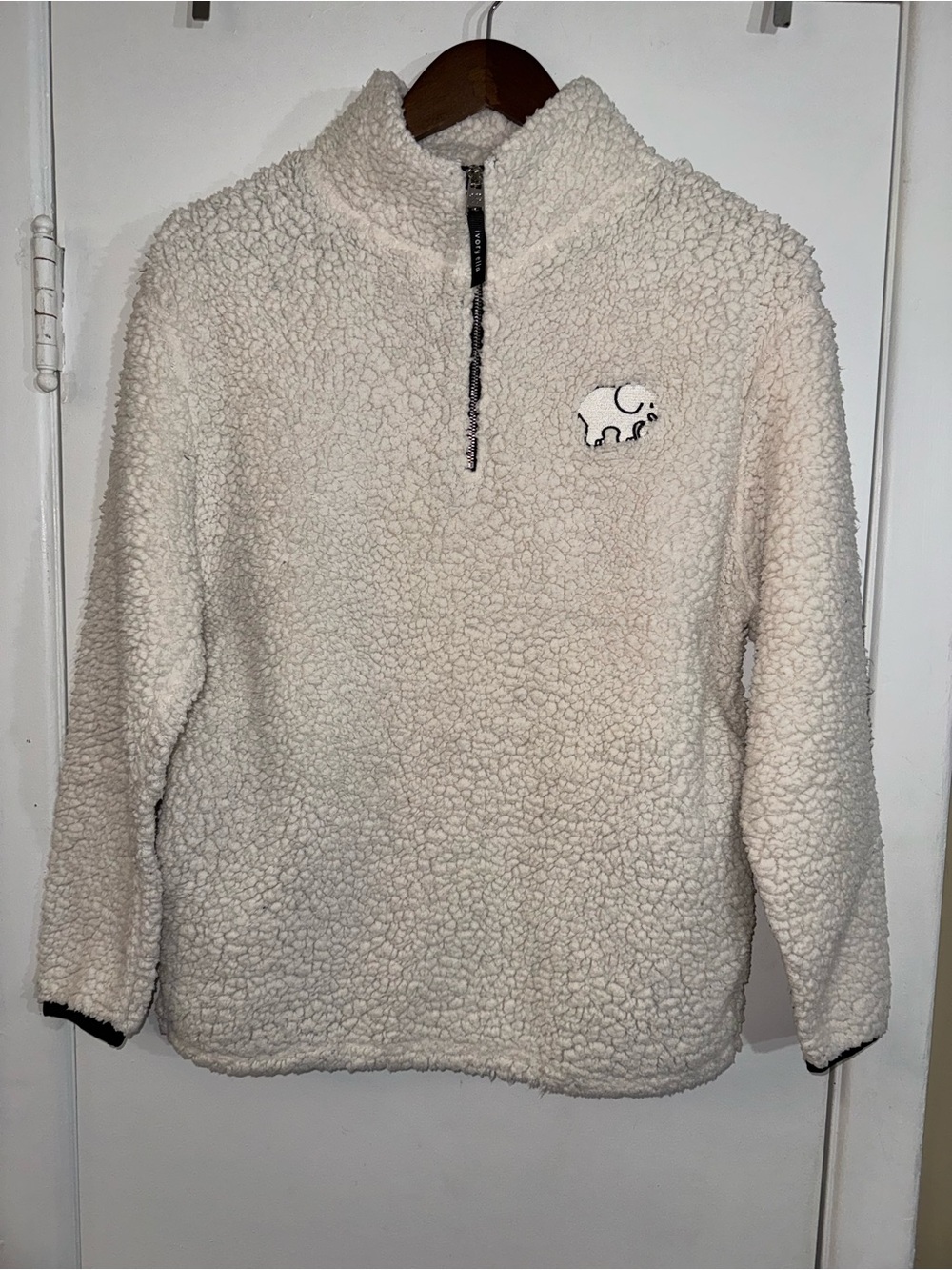 ivory ella Cream Sherpa Cowl Pullover with Mammoth Patch